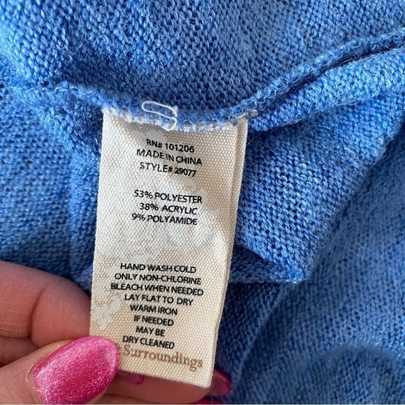 Soft Surroundings Valentina Zip Sweater V-Neck Top Knit Blue Size XL - Picture 5 of 7